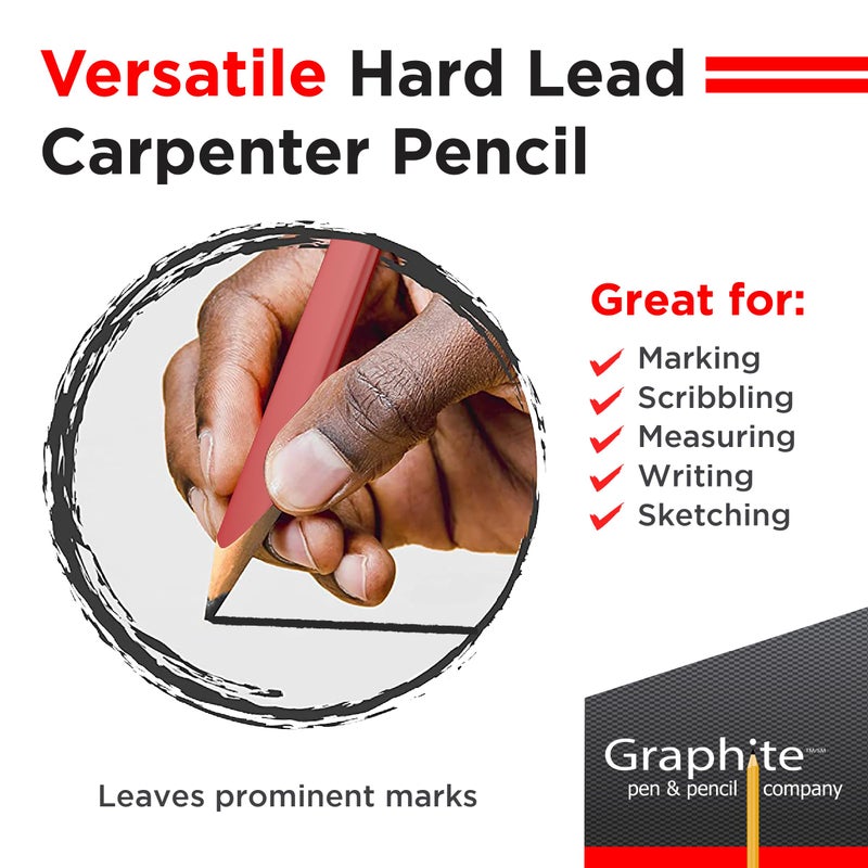 GRAPHITE Hard Lead Carpenter Pencils Bulk - (1) Pack of 12 Pieces Lumber Wooden Pencil #2 (HB) - Red - Image 4